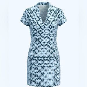 J MCLAUGHLIN WOMENS DRESS SIZE XS BLUE AND WHITE DESIGN